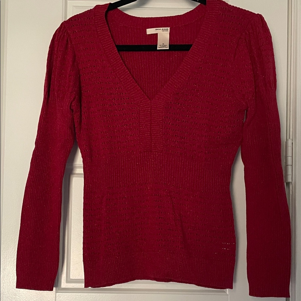 DKNY Women's V-Neck Sweater in Bold Red